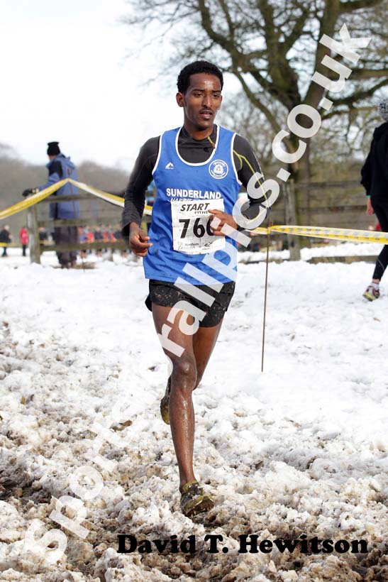 Weynay Ghebresilasie (Sunderland Harriers) on his way to winning the junior mens Northern Cross Country Championships.